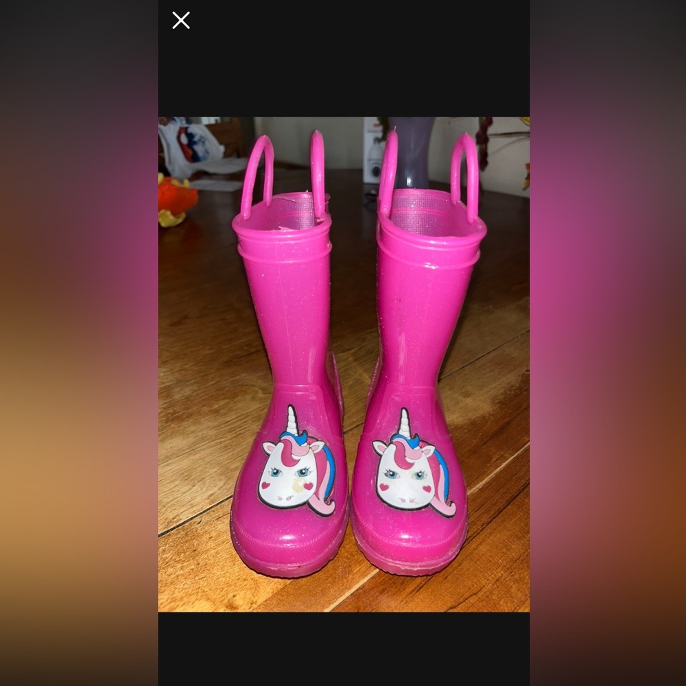 CAPELLI Girls Pink Unicorn Glitter Rain Boots Size 6 with Pull Tabs